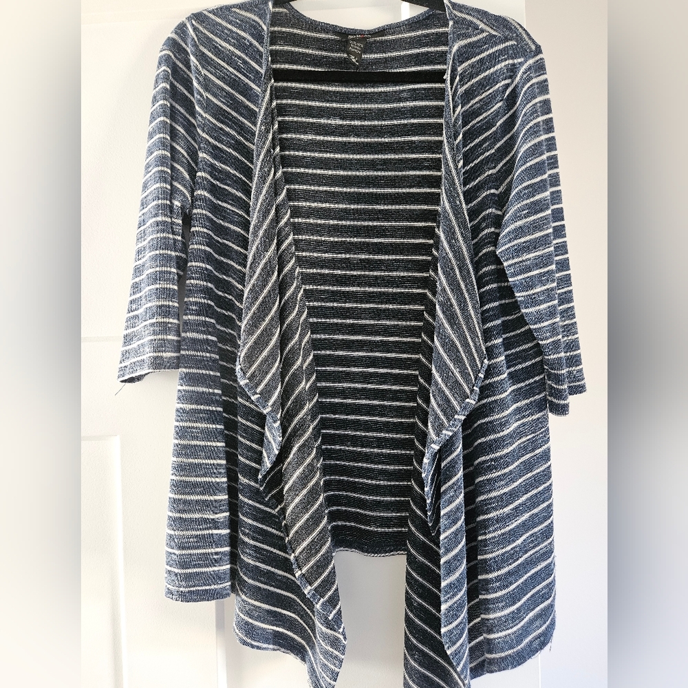 Style & Co. Navy and White Striped Open-Front Cardigan
